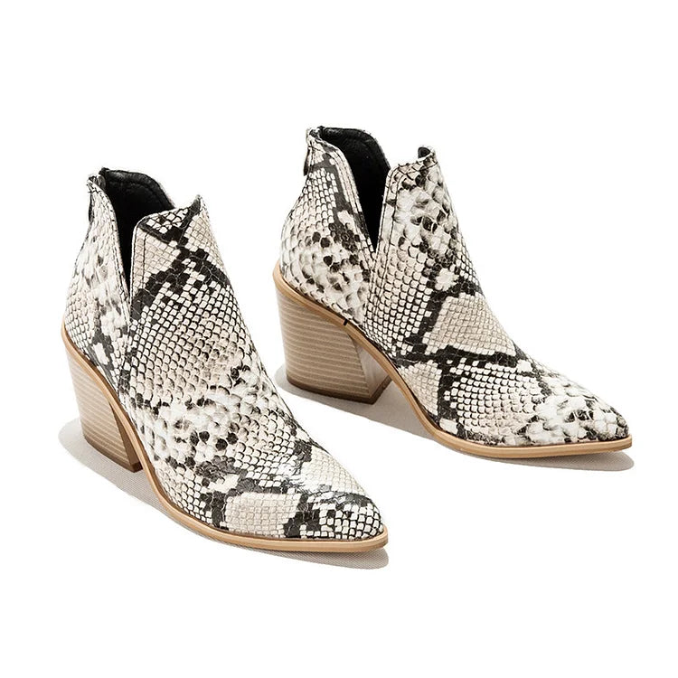 Womens Western Ankle Cowboy Boots Cutout Block Heel Booties