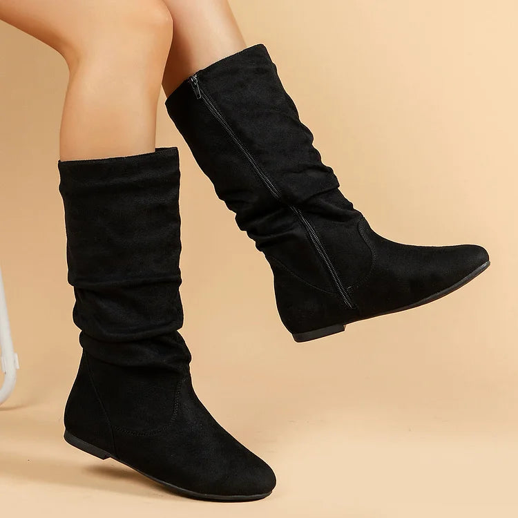Women's Western Boots Side Zip Mid Calf Boots