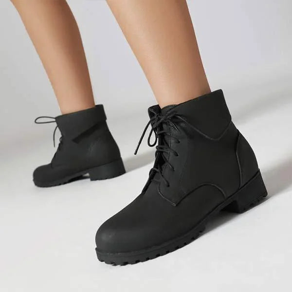 Women's Turn-Down Collar Crisscross Lace-Up Patchwork Martin Boots