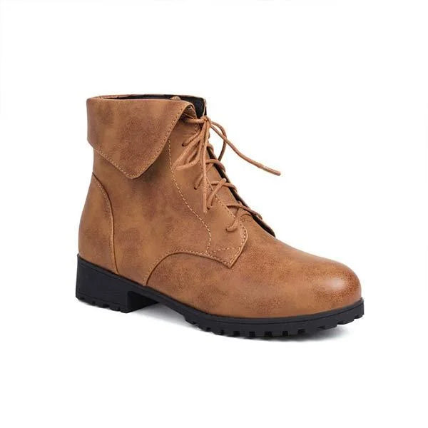 Women's Turn-Down Collar Crisscross Lace-Up Patchwork Martin Boots