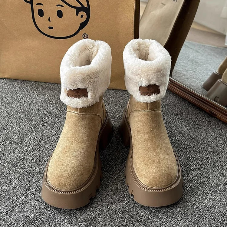 Orthopedic Women Boots Ladies Fleece Retro Thick-Soled Warm Short Boots