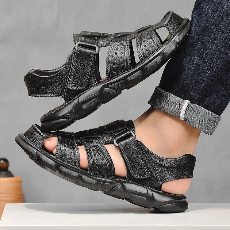 High Quality Cow Leather Sandals Summer Outdoor Handmade Men Sandals Fashion Comfortable Men Beach Leather Shoes