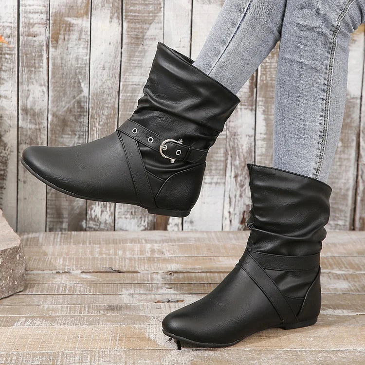Flat Ankle Boots Women Slouch Boots Low Heel Booties Fall Slouchy Boots