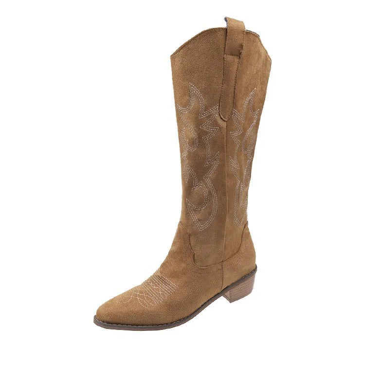 Suede Cowboy Boots with Embroidery