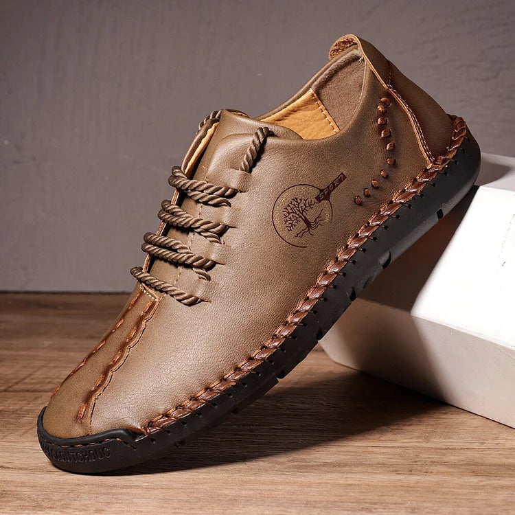Men Hand Stitching Non Slip Soft Sole Casual Leather Shoes