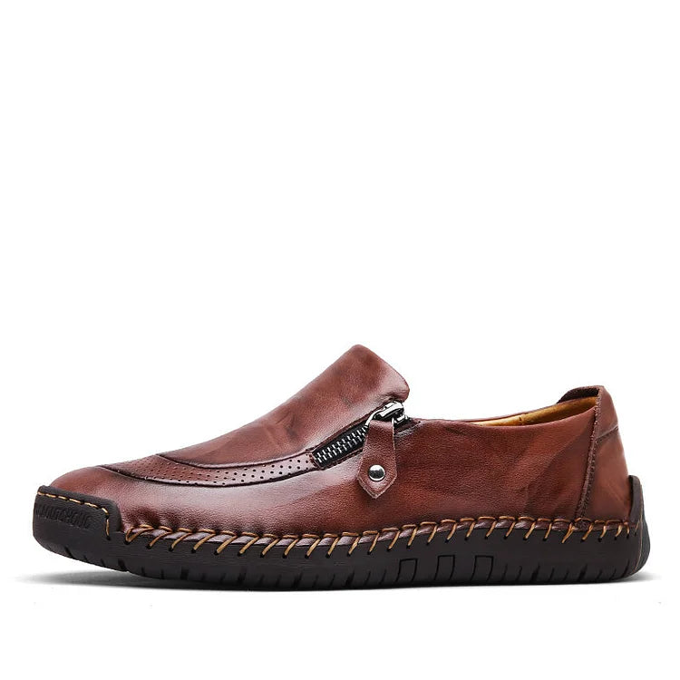 Men Hand Stitching Zipper Slip-ons Leather Shoes