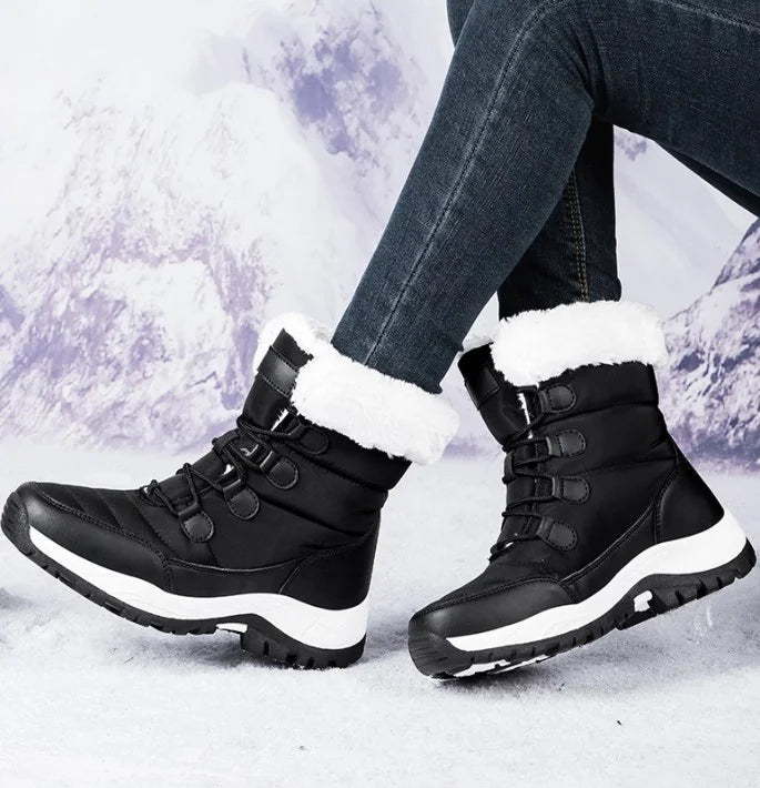 Women Winter Snow Boots - Fuzzy Lace-up Front