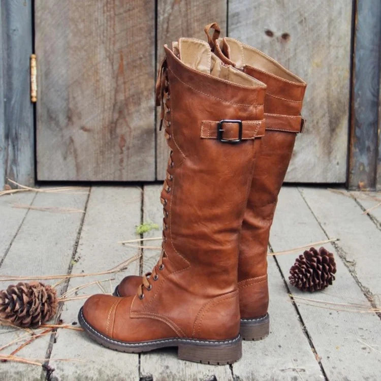 Women's Lace Up Low Heel Rider High Boots