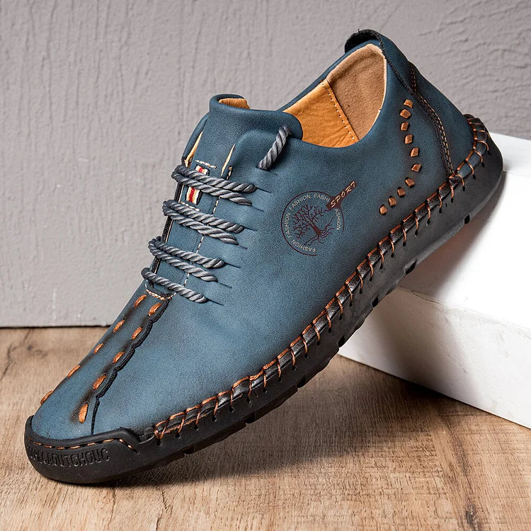 Men Hand Stitching Non Slip Soft Sole Casual Leather Shoes