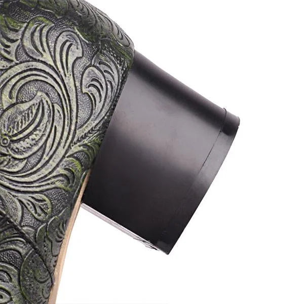 Women's Fashion Retro Flower Chunky Heel Martin Boots