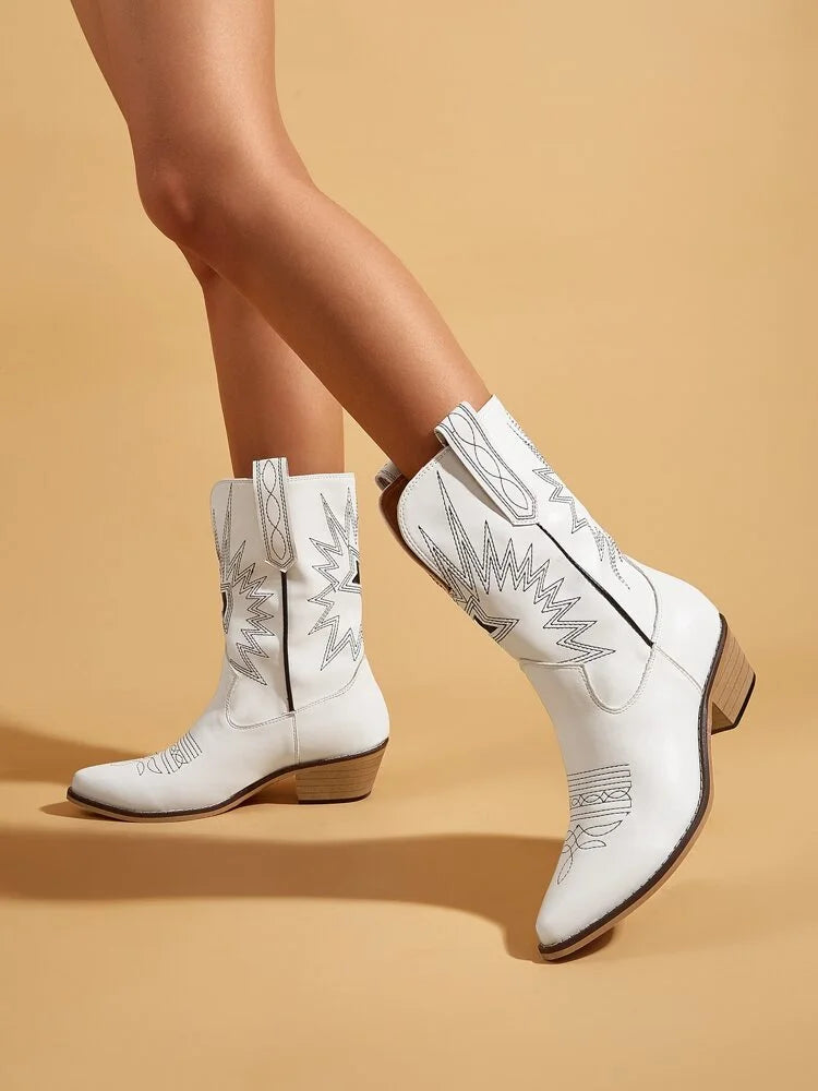 Graphic Chunky Western Boots