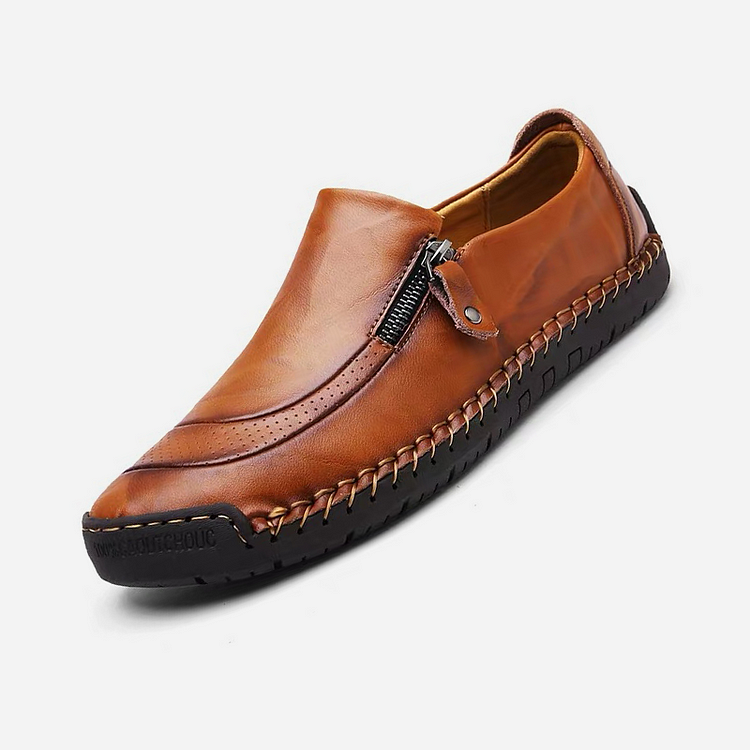Men Hand Stitching Zipper Slip-ons Leather Shoes