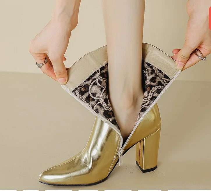 Women's Gold Metallic Ankle Boots