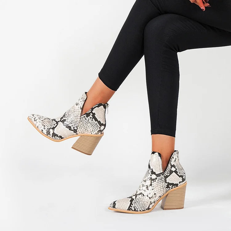 Womens Western Ankle Cowboy Boots Cutout Block Heel Booties