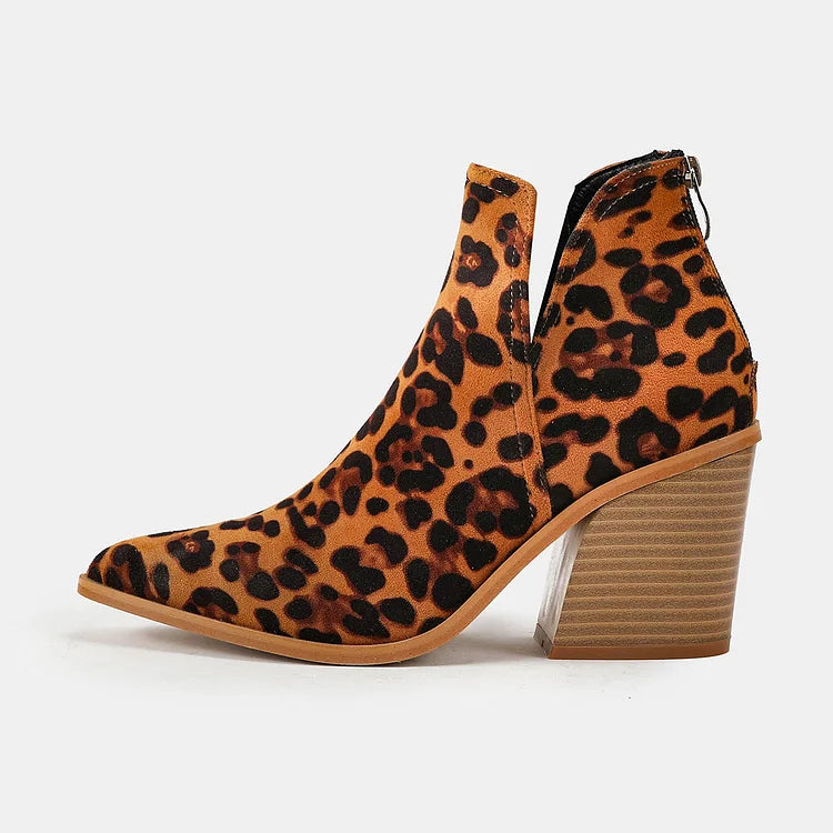 Womens Western Ankle Cowboy Boots Cutout Block Heel Booties