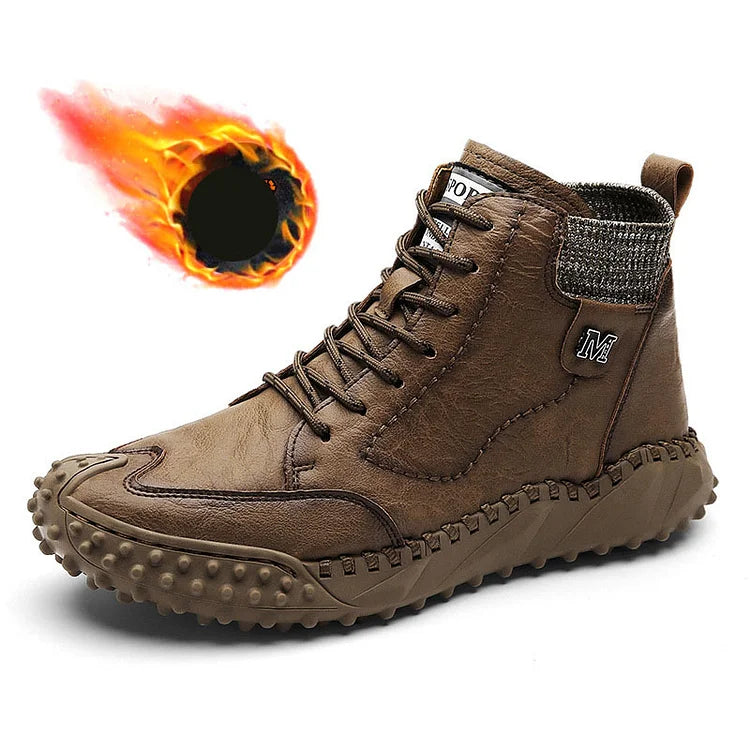 Men Ankle Boots Winter Warm Snow Boots Thick Plush Men Handmade Leather Boots Outdoor Waterproof Work Boots