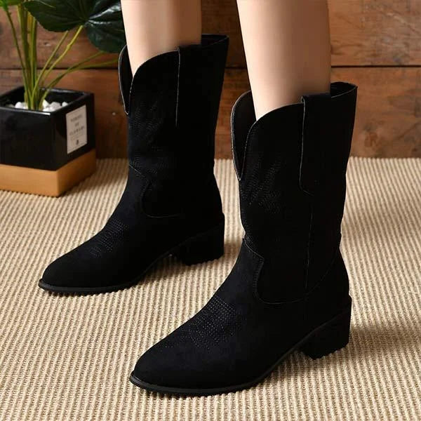 Women's Retro Square Heel Casual Mid Calf Boots