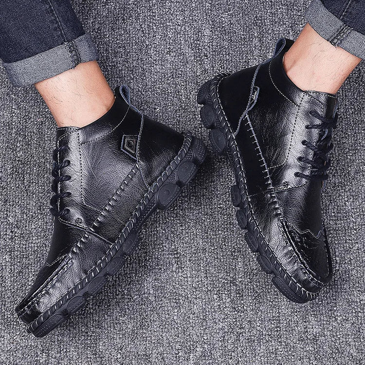 Men Leather Ankle Boots Round Toe Casual Orthopedic Shoes
