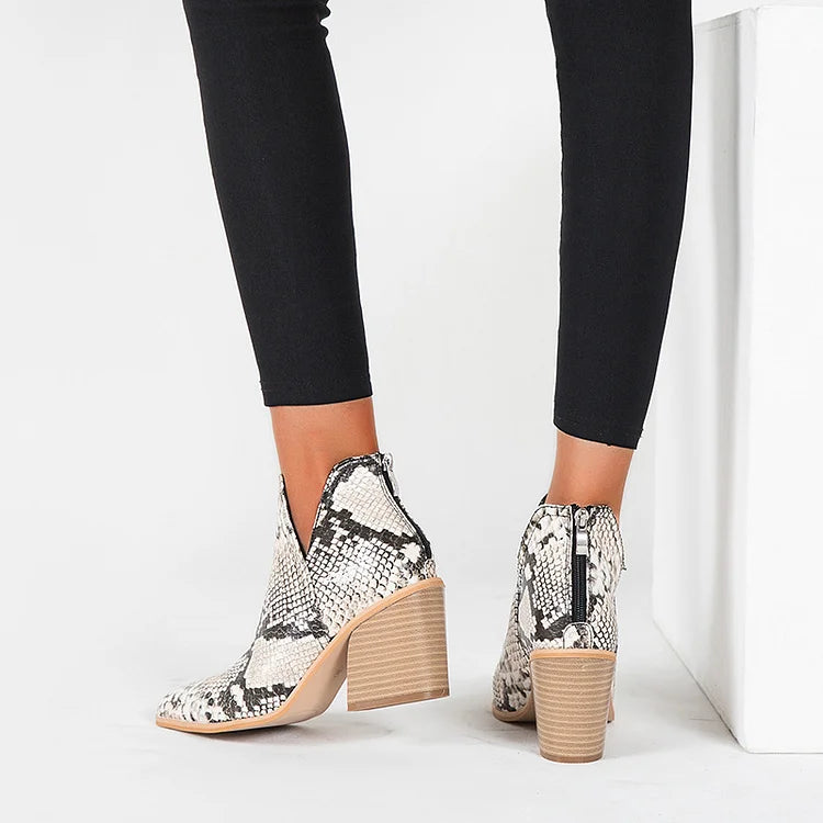 Womens Western Ankle Cowboy Boots Cutout Block Heel Booties