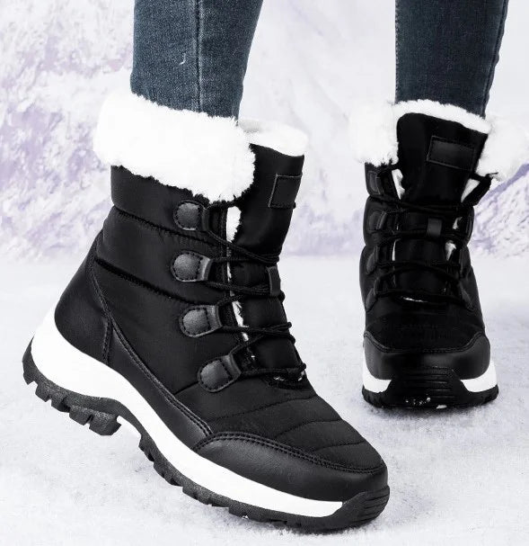 Women Winter Snow Boots - Fuzzy Lace-up Front