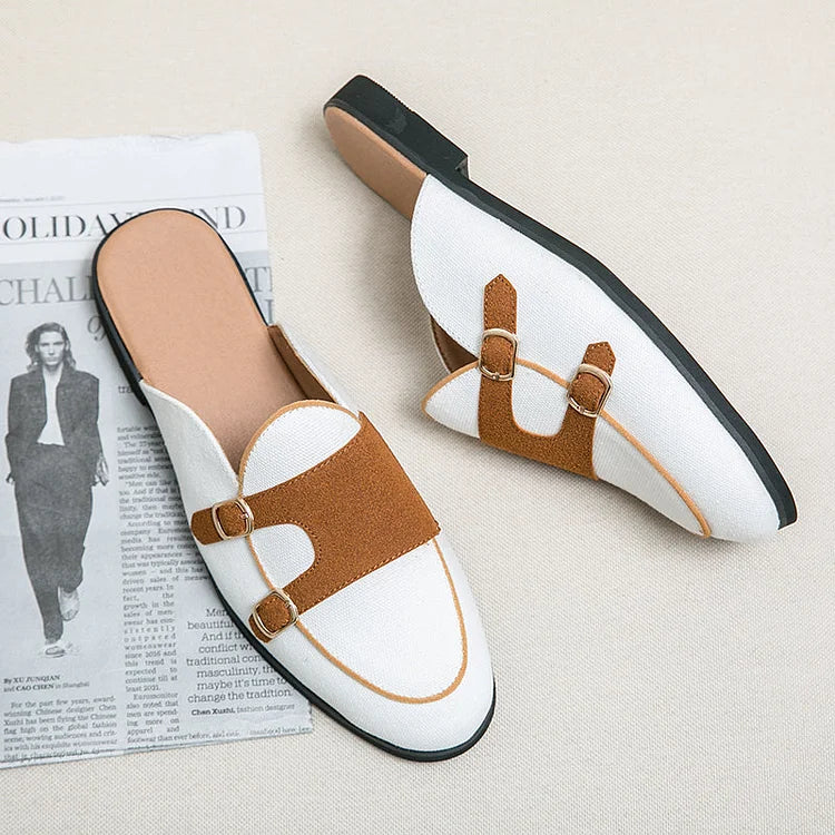 Men Modern Mules With Buckles In a Two-Colour Look