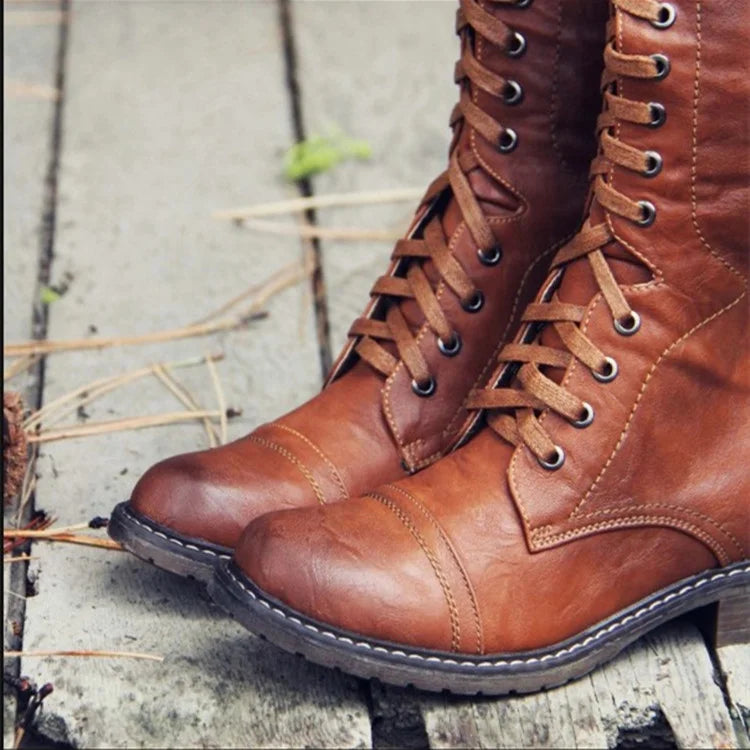 Women's Lace Up Low Heel Rider High Boots