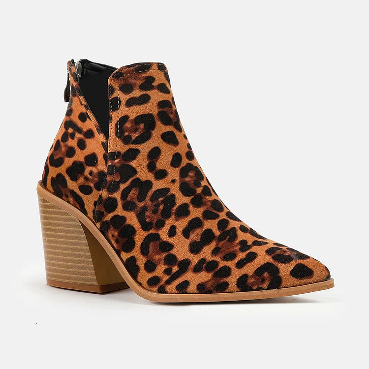 Womens Western Ankle Cowboy Boots Cutout Block Heel Booties