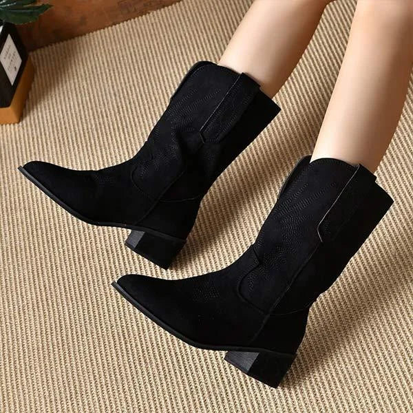 Women's Retro Square Heel Casual Mid Calf Boots