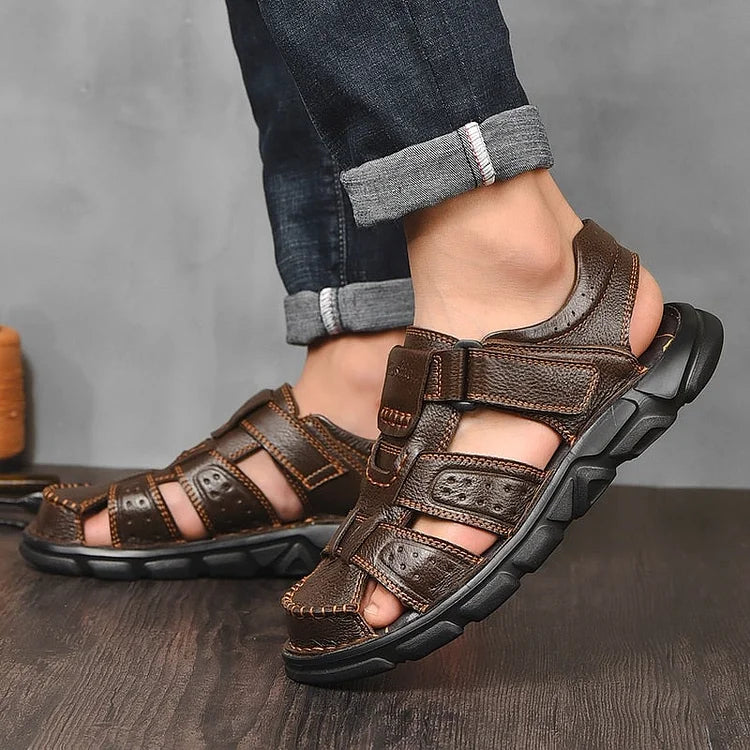 High Quality Cow Leather Sandals Summer Outdoor Handmade Men Sandals Fashion Comfortable Men Beach Leather Shoes