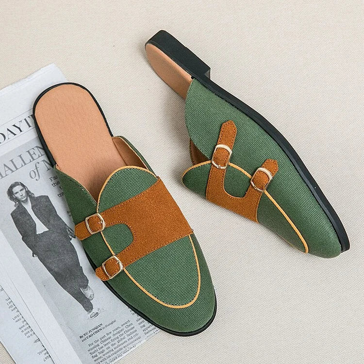 Men Modern Mules With Buckles In a Two-Colour Look