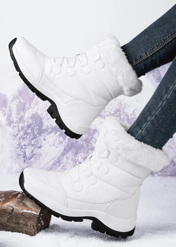 Women Winter Snow Boots - Fuzzy Lace-up Front