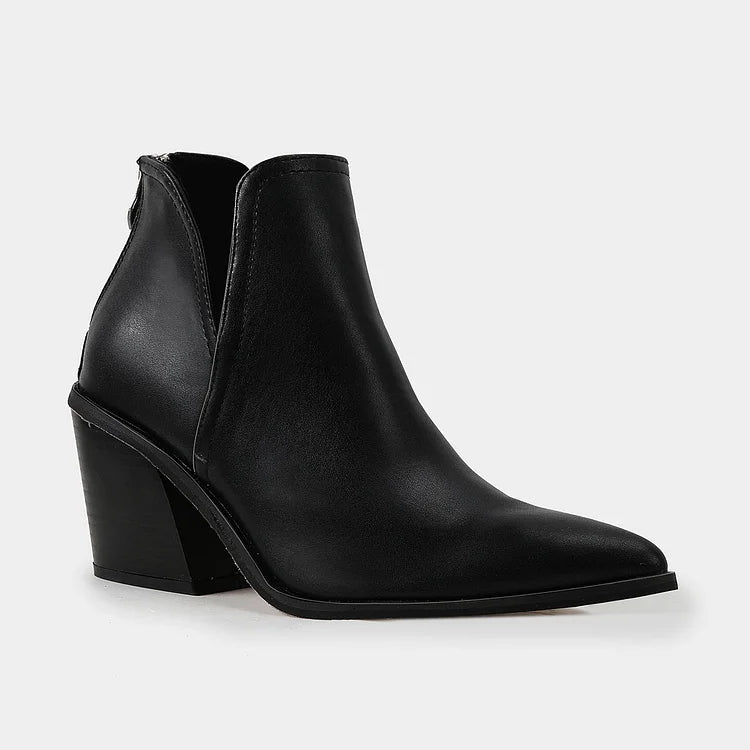 Womens Western Ankle Cowboy Boots Cutout Block Heel Booties