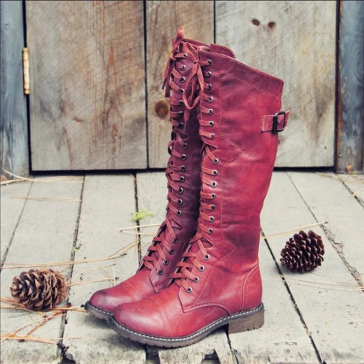 Women's Lace Up Low Heel Rider High Boots