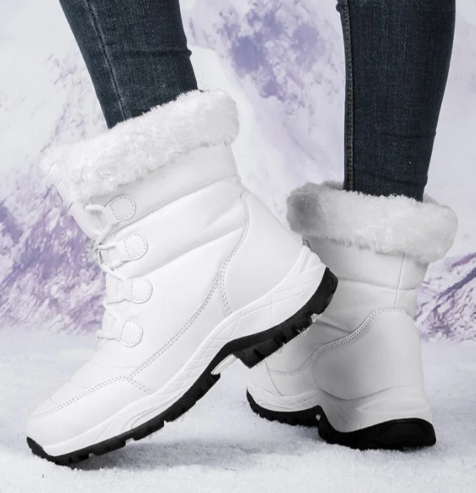 Women Winter Snow Boots - Fuzzy Lace-up Front