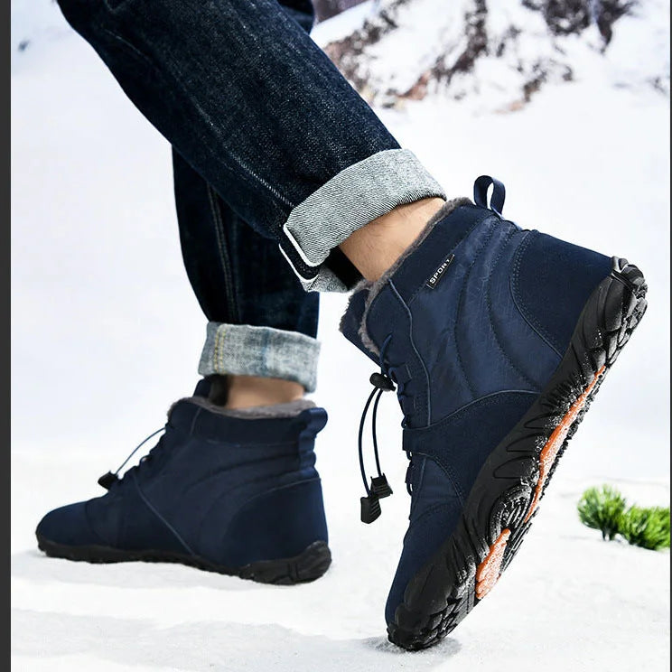 Men's Outdoor High-Top Cotton Shoes Unisex Barefoot shoes Work Shoe Snow Boots Warm Plus Velvet Thickened Mid-Tube Hiking Winter Shoes