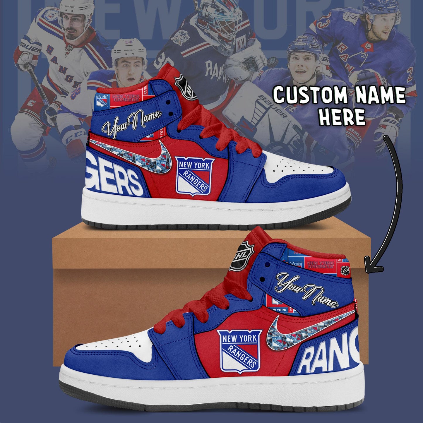 Footwearstorm New York Rangers AJ1 High Sneakers Shoes For Men And Women 1