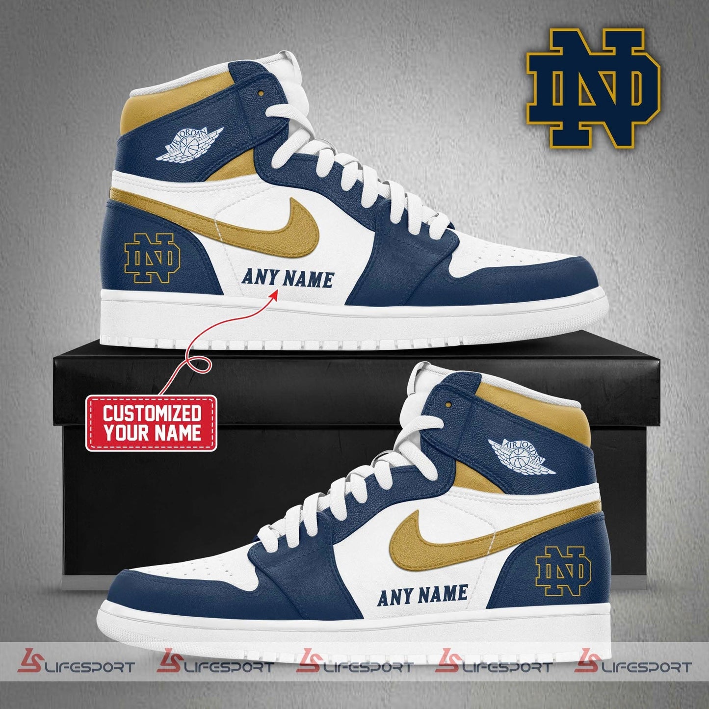 Footwearstorm Notre Dame Fighting Irish AJ1 High Sneakers Shoes For Men And Women 1