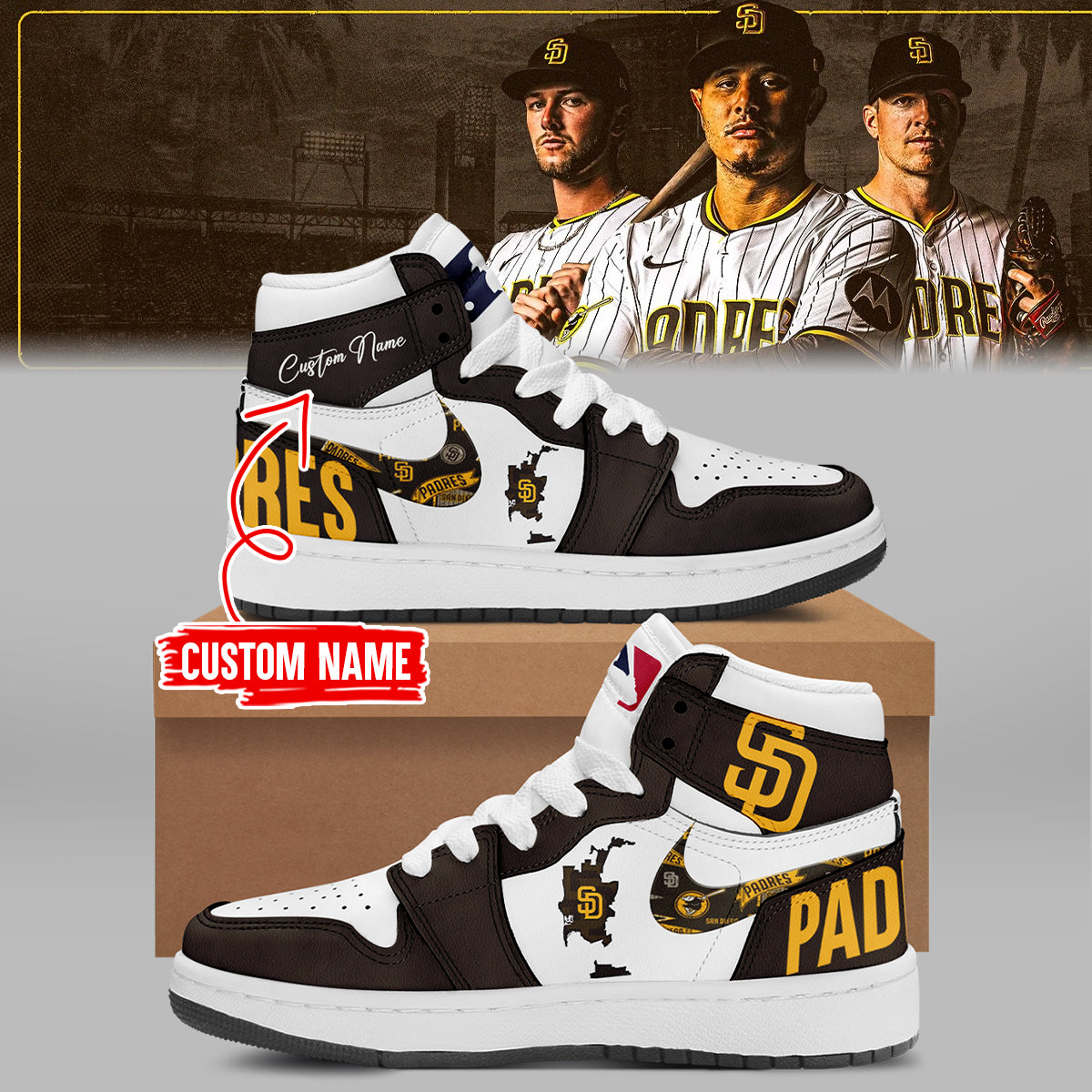Footwearstorm San Diego Padres AJ1 High Sneakers Shoes For Men And Women 1