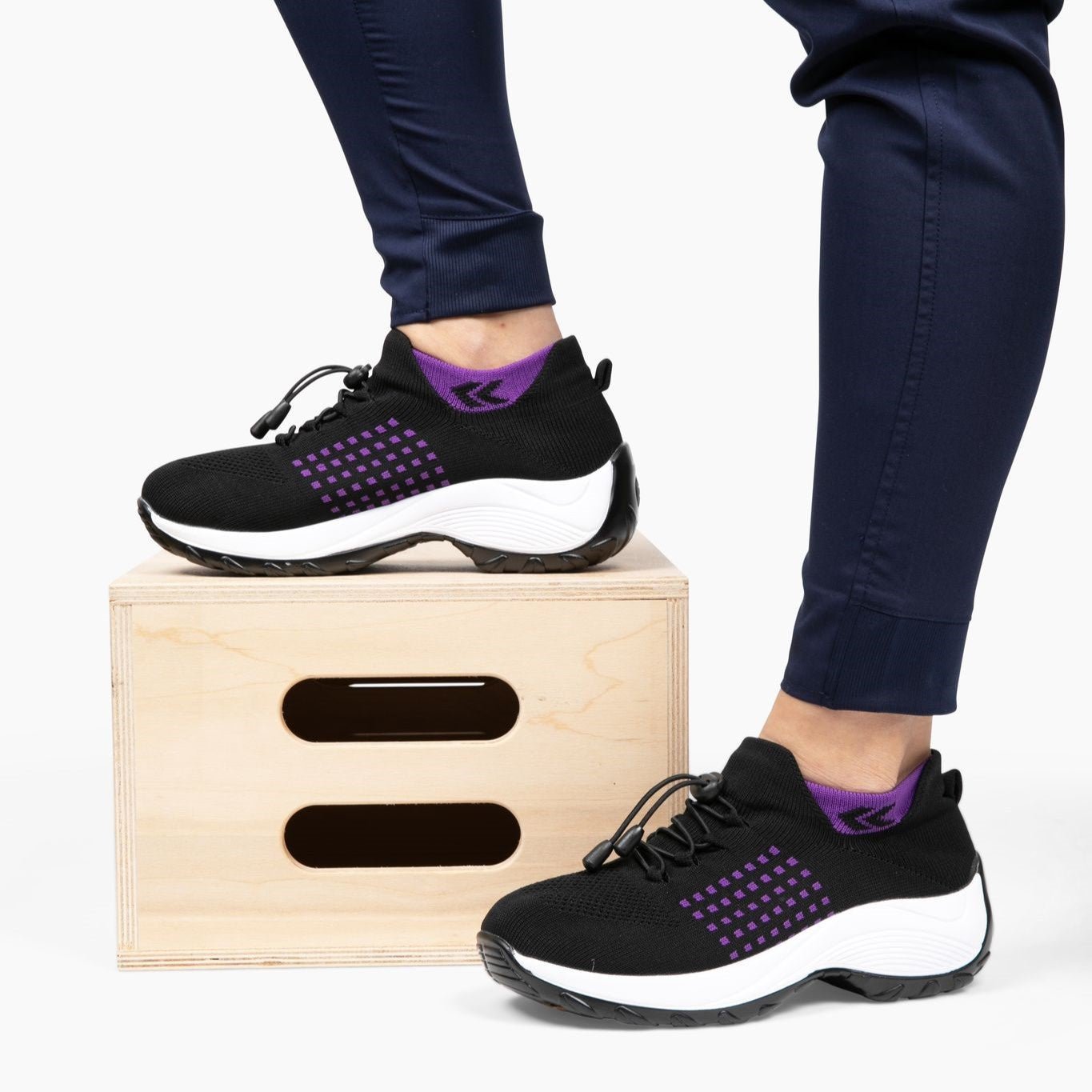 Non-Slip Healthcare Worker Stretch Cushion Orthotic Shoes - Black Purple