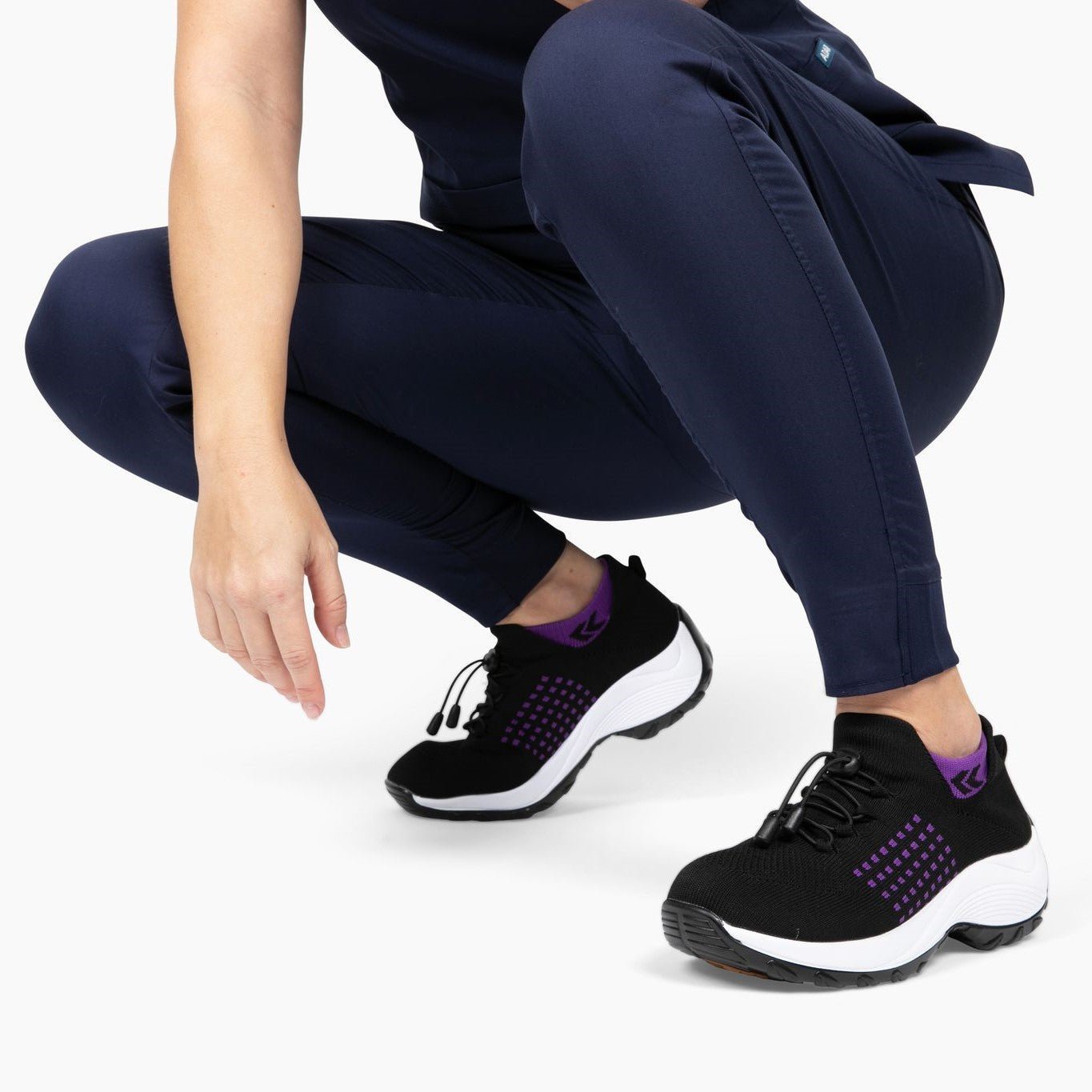 Non-Slip Healthcare Worker Stretch Cushion Orthotic Shoes - Black Purple