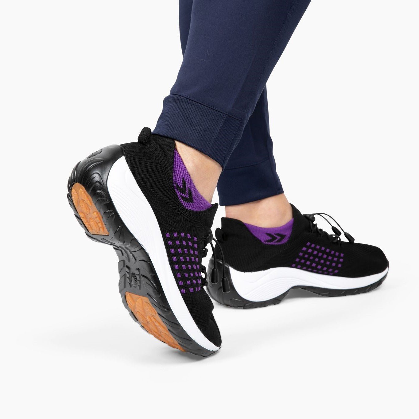 Non-Slip Healthcare Worker Stretch Cushion Orthotic Shoes - Black Purple