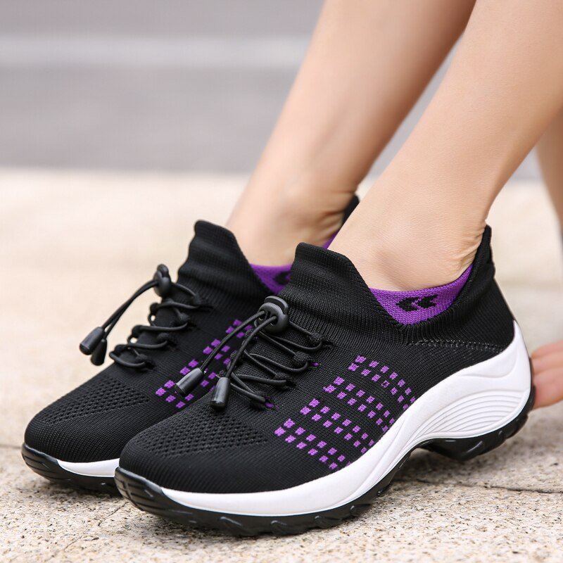 Non-Slip Healthcare Worker Stretch Cushion Orthotic Shoes - Black Purple