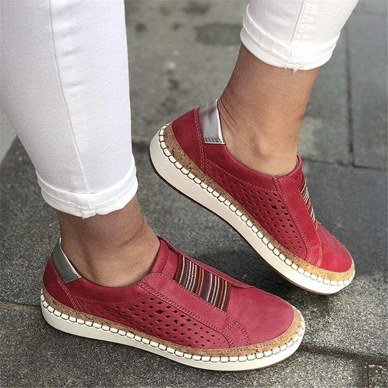 Women's Orthopedic Shoes Slip On Breathable Comfortable Walking Sneakers - Red