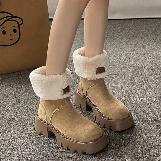 Orthopedic Women Boots Ladies Fleece Retro Thick-Soled Warm Short Boots