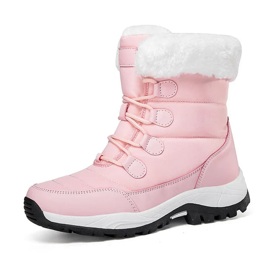 Women Winter Snow Boots - Fuzzy Lace-up Front