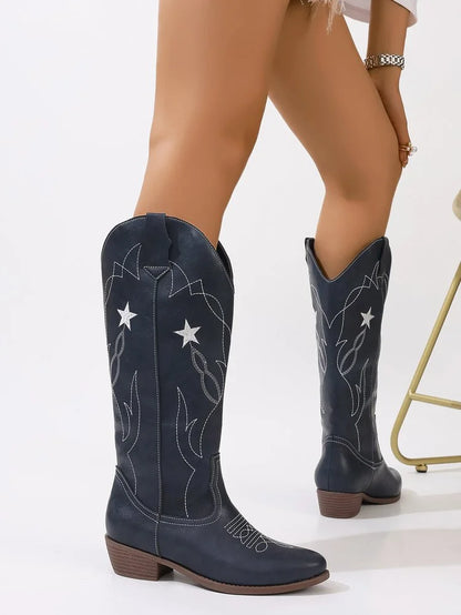 Cowboy Boots With Star Embroidery