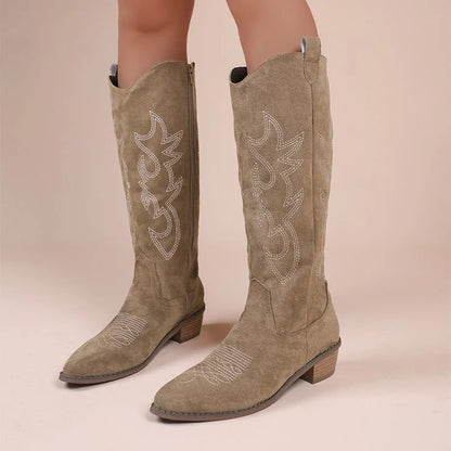 Suede Cowboy Boots with Embroidery