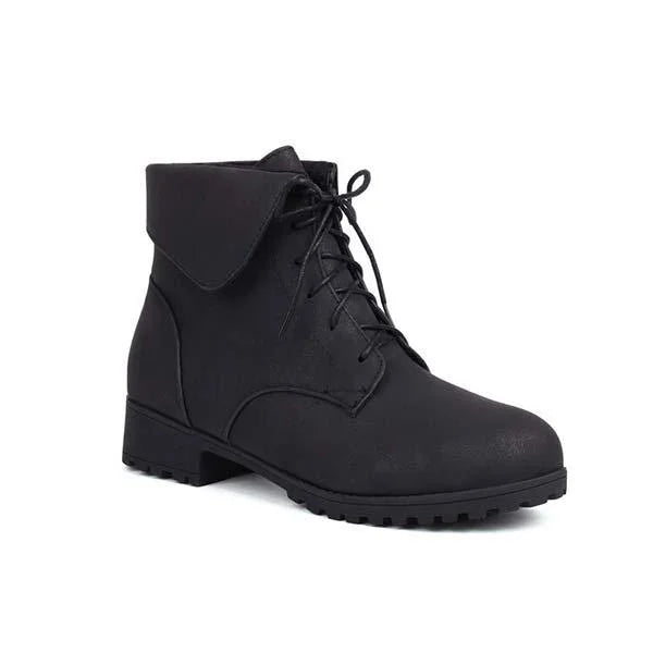 Women's Turn-Down Collar Crisscross Lace-Up Patchwork Martin Boots