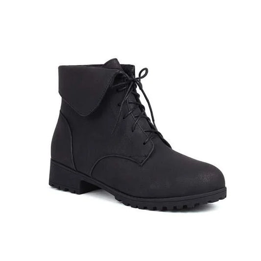 Women's Turn-Down Collar Crisscross Lace-Up Patchwork Martin Boots