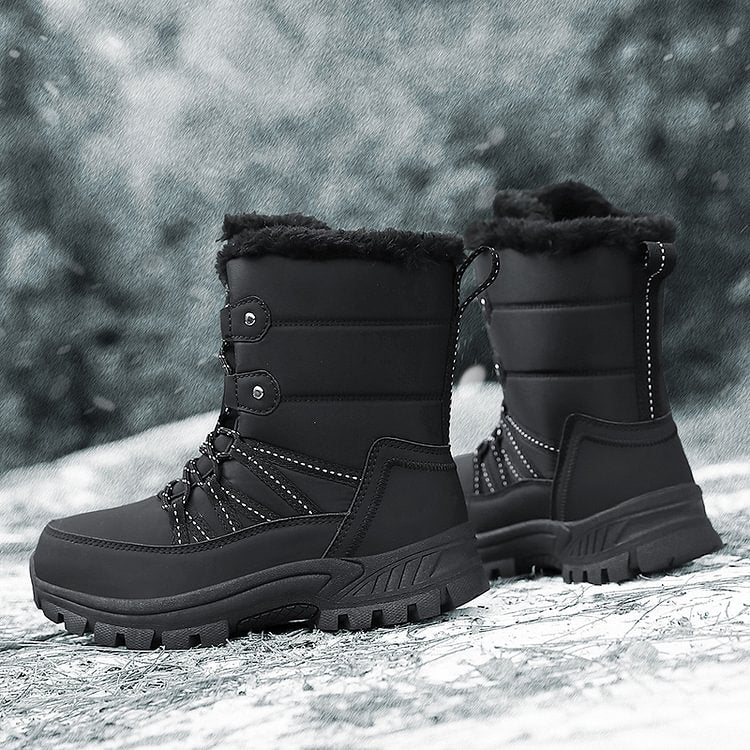 Women Anti-slip Fur Warm Waterproof Snow Boots Mid Calf